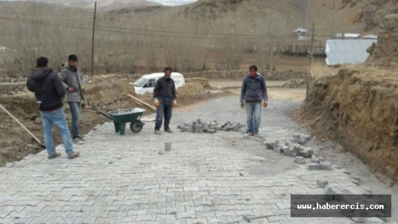 Saray'da stabilize yol yapım ve kilit taşı döşeme çalışmaları sürüyor.