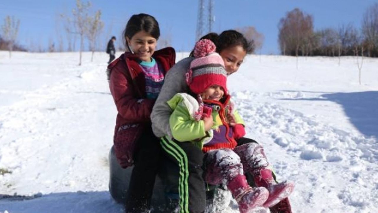 Van'da çocuklar 'kar'ın keyfini kayarak çıkarıyor