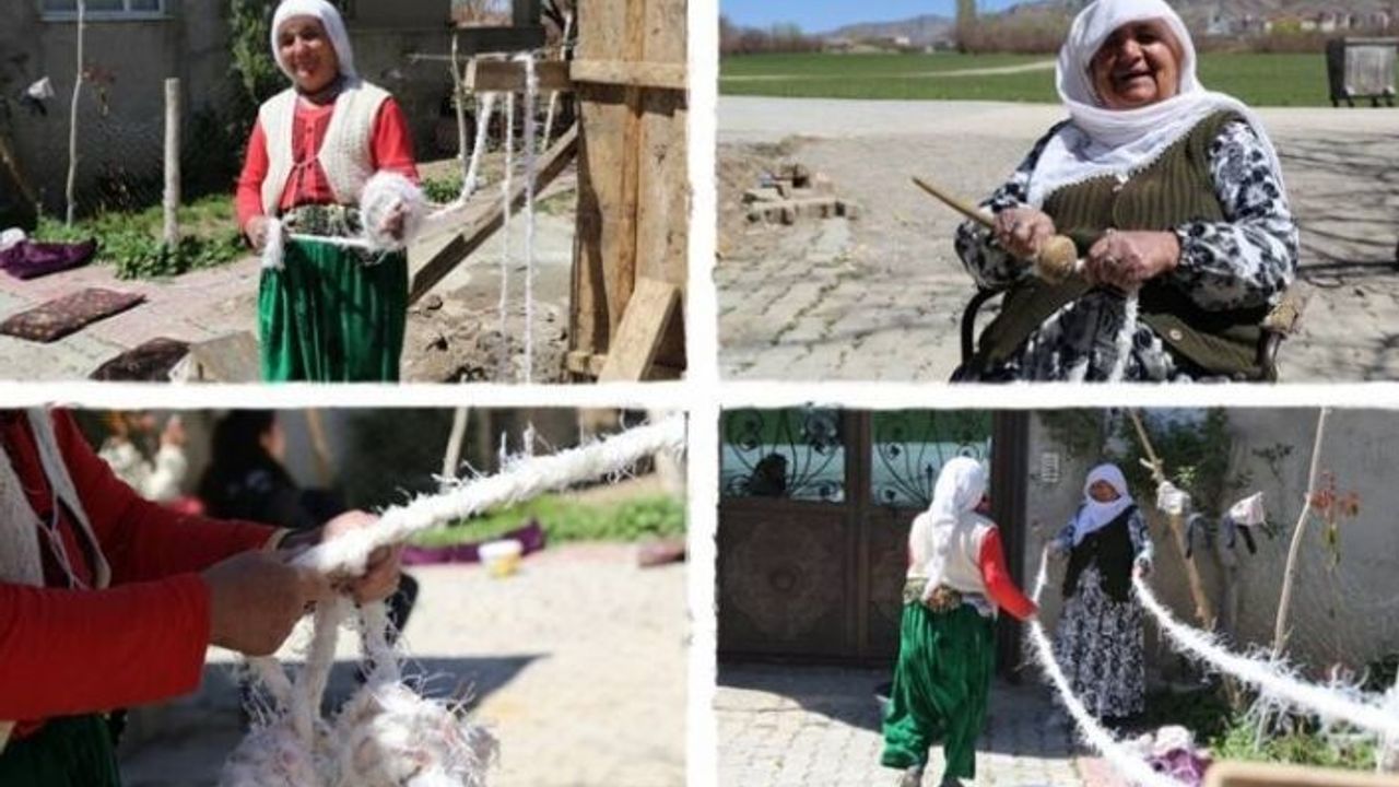 Van'da Kadınlar naylon çuvallar ile el emeği halatlarlar örüyor