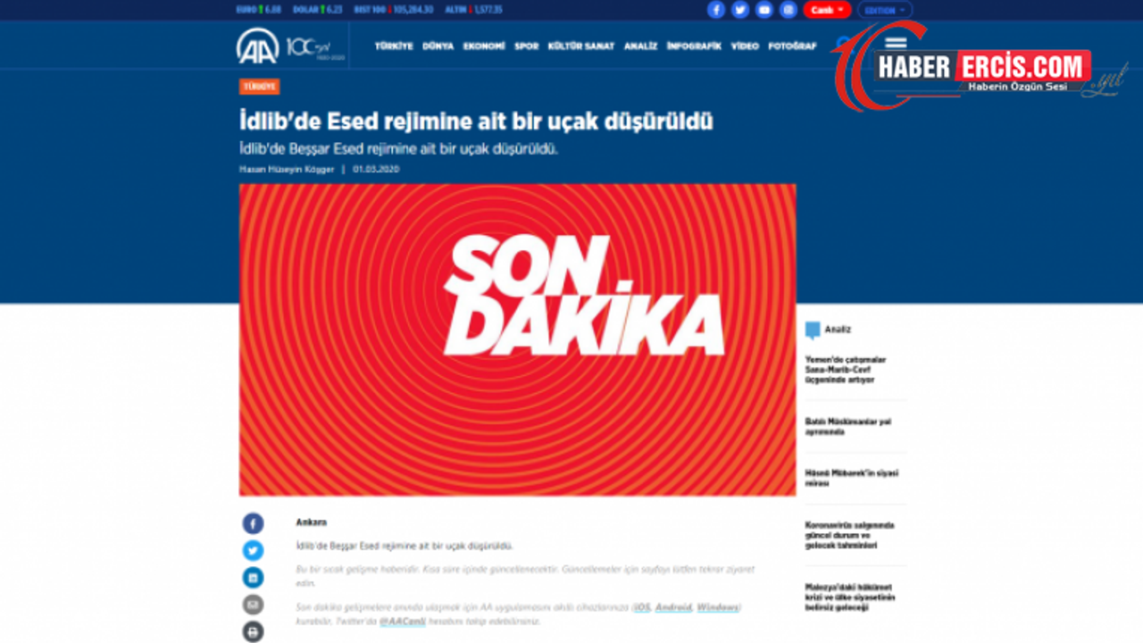SANA yalanladı, AA haberini geri çekti: Düşürülen uçak Türkiye'ye ait
