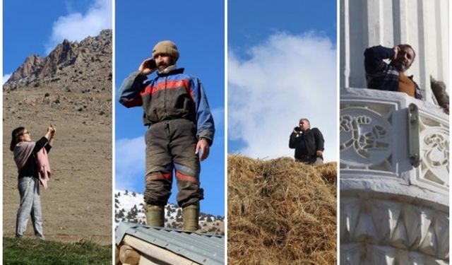 Van'da Telefonla konuşmak için buz gibi havada çatılara ve ağaçlara çıkıyorlar