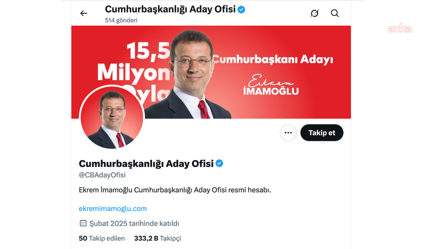 Ekrem İmamoğlu'nun "Cumhurbaşkanlığı Aday Ofisi" hesabına erişim engeli getirildi